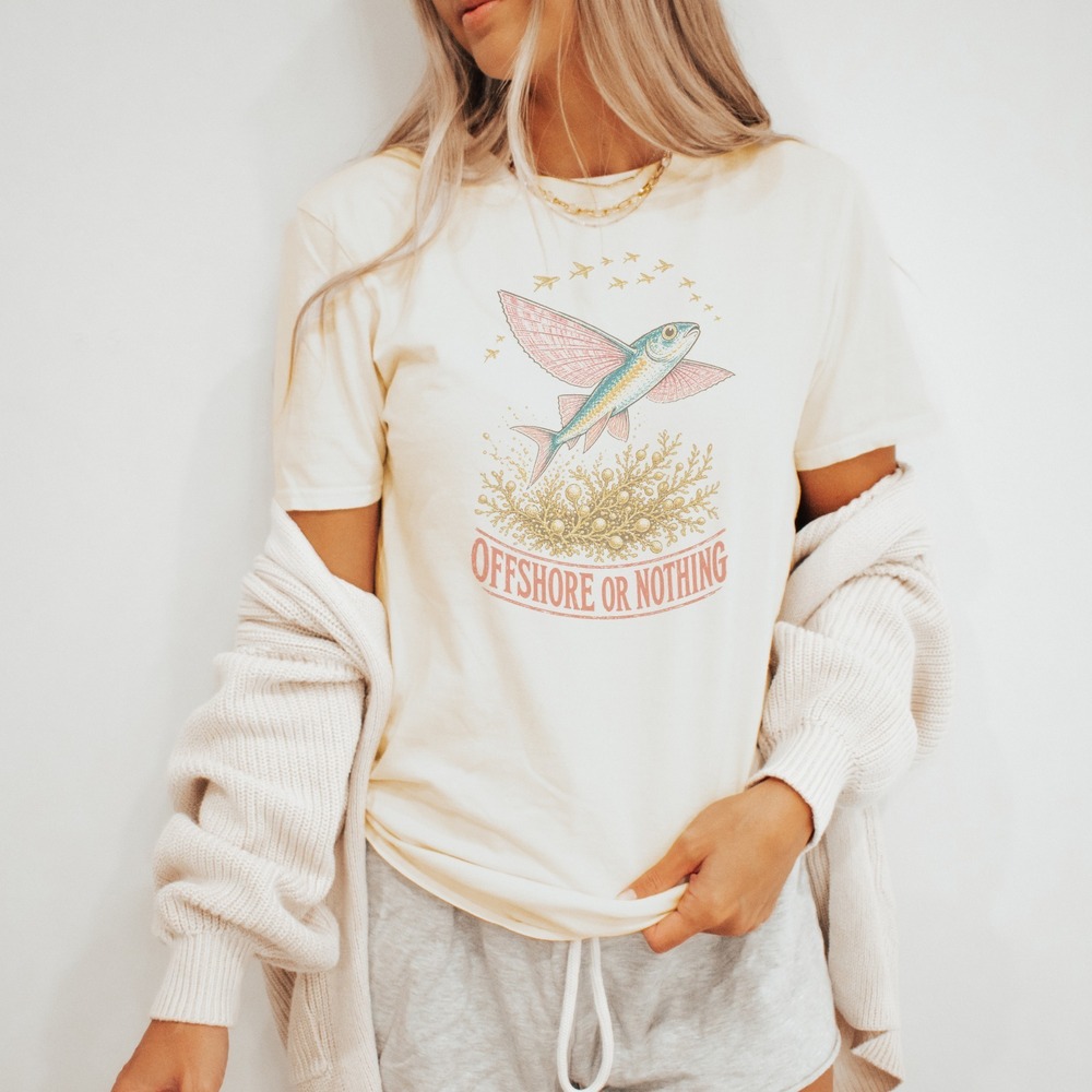 Flying Fish Offshore Adventure Graphic Tee Vintage Style Naturalist Style - Picture 3 of 5